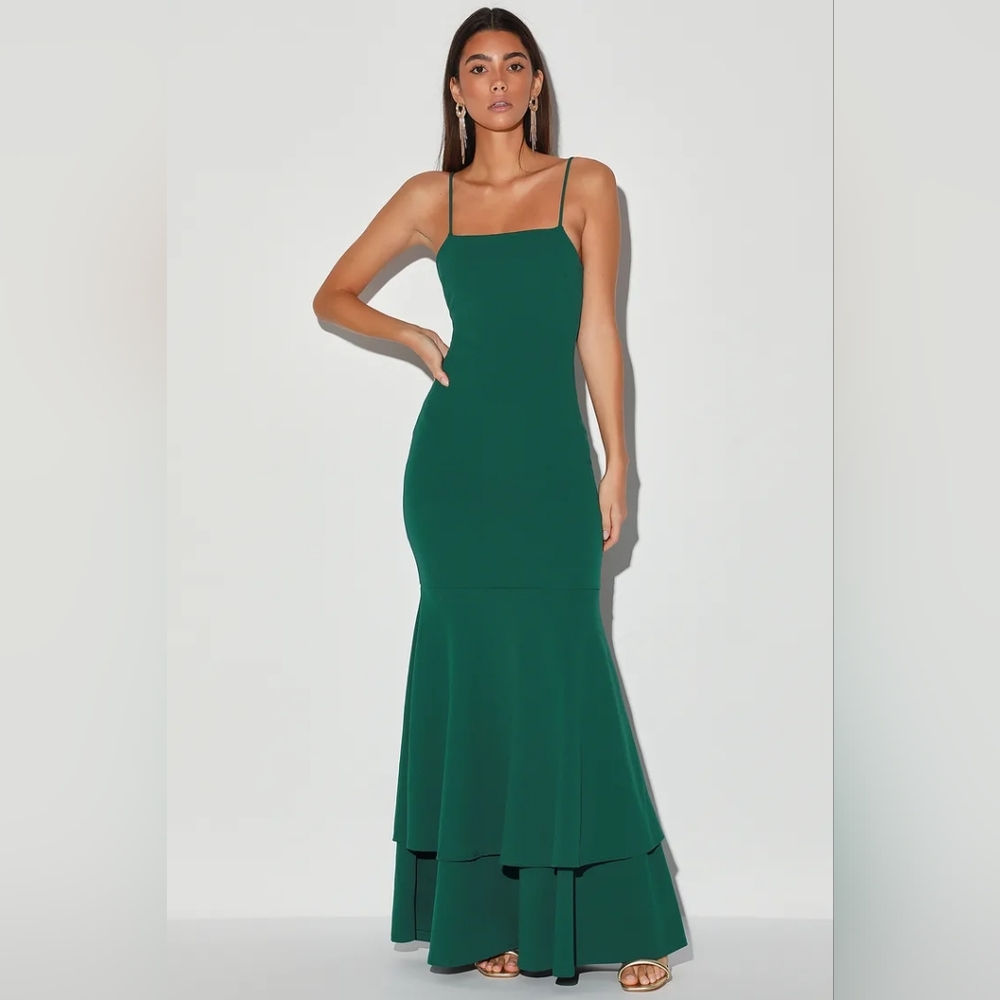 Tier and There Hunter Green Tiered Trumpet Hem Maxi Dress Lulus - Picture 2 of 4